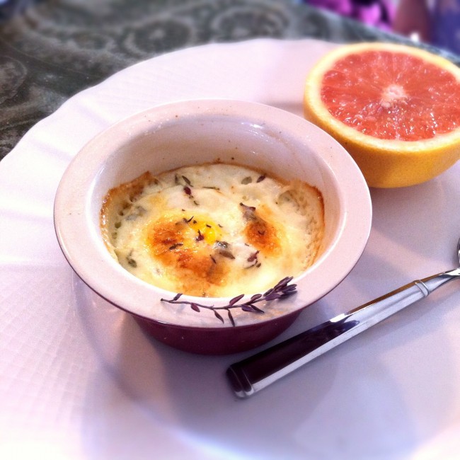 Baked Eggs with Fresh Herbs and Cream